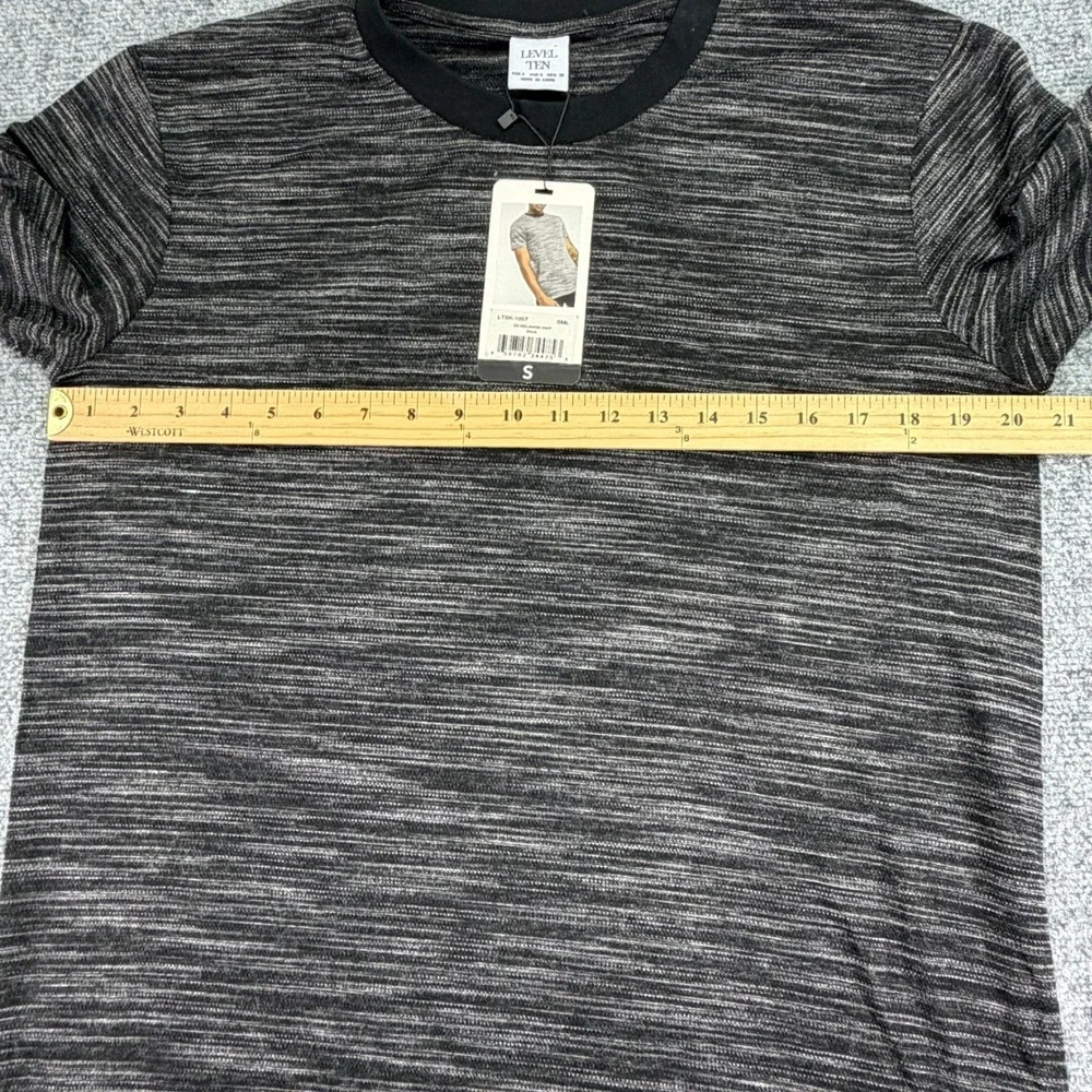 Level Ten T Shirt Mens Small Black Melange Knit Short Sleeve Poly Viscose NWT